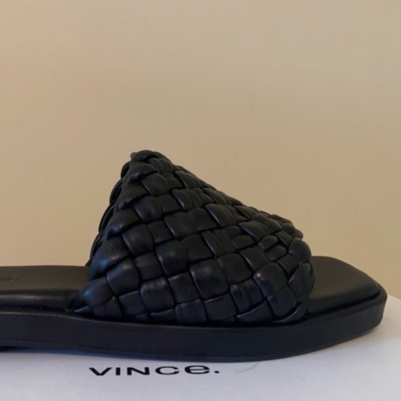 New Vince RUMI Black Leather Braided Weave Slide Sandal 6 - Picture 8 of 8